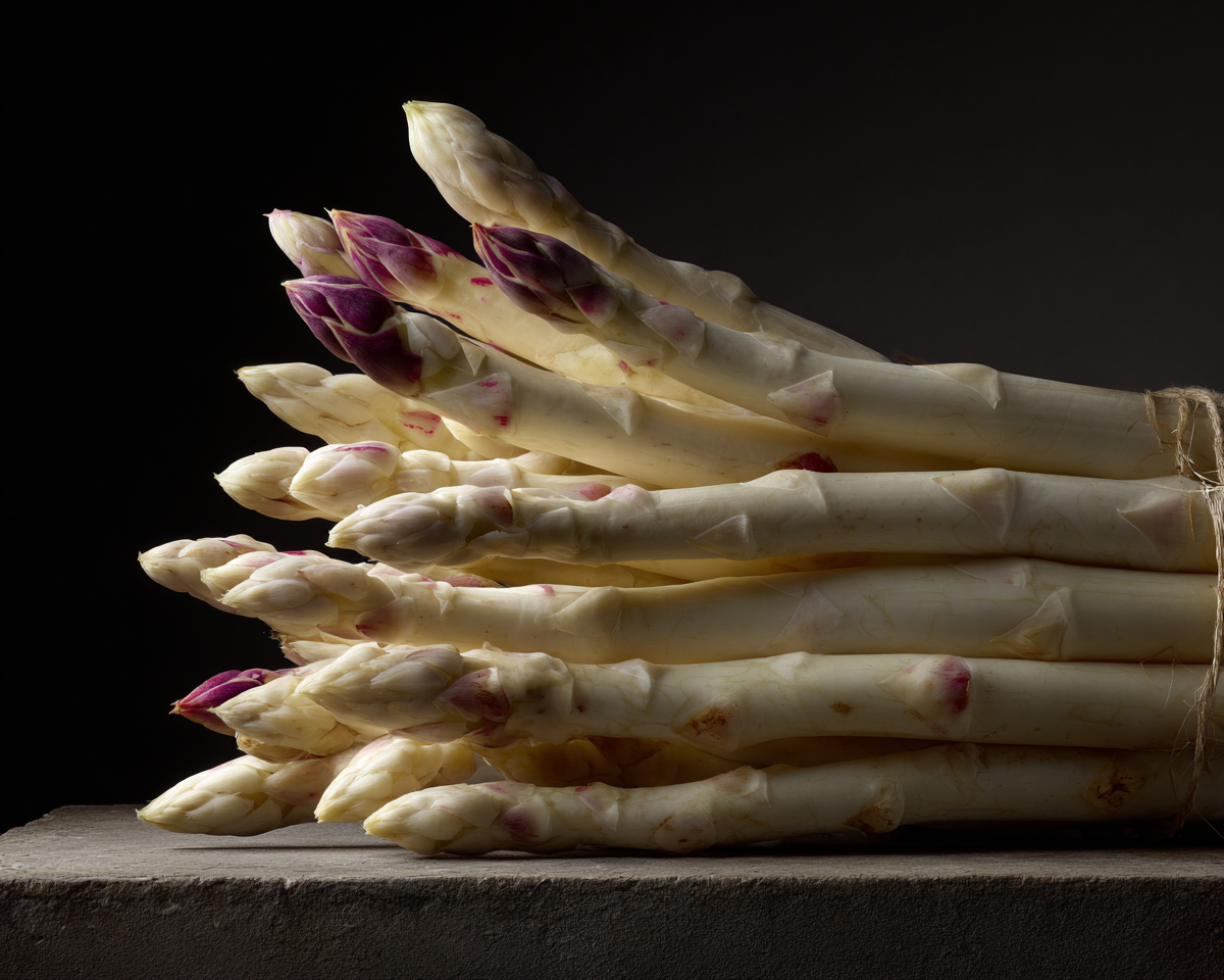 Asperges blanches — Nature Morte à la Coorte, Studio Food IA
