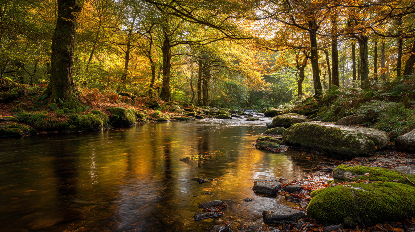 Rivière en forêt automnale