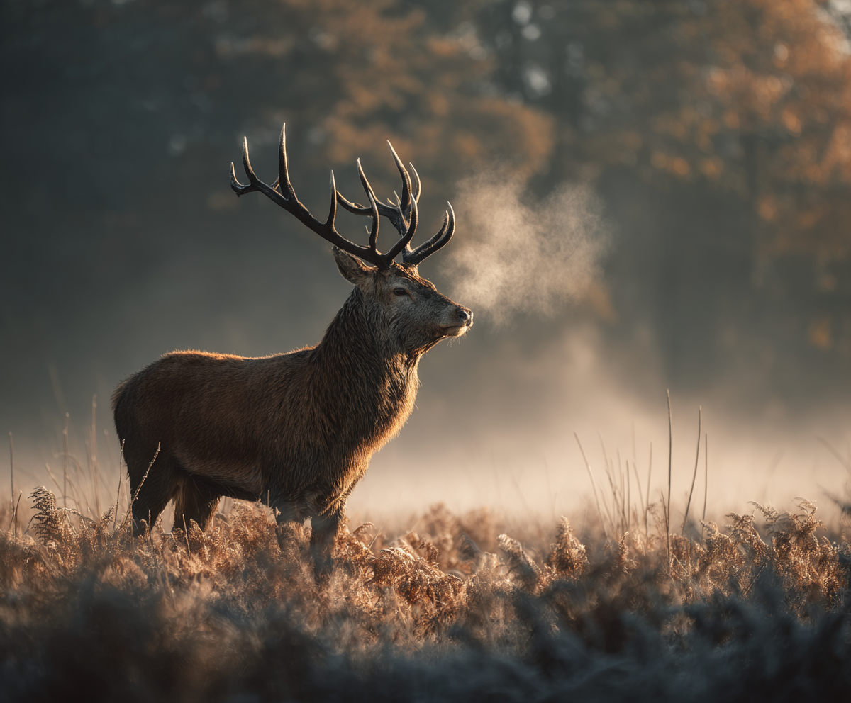 Cerf dans la brume matinale