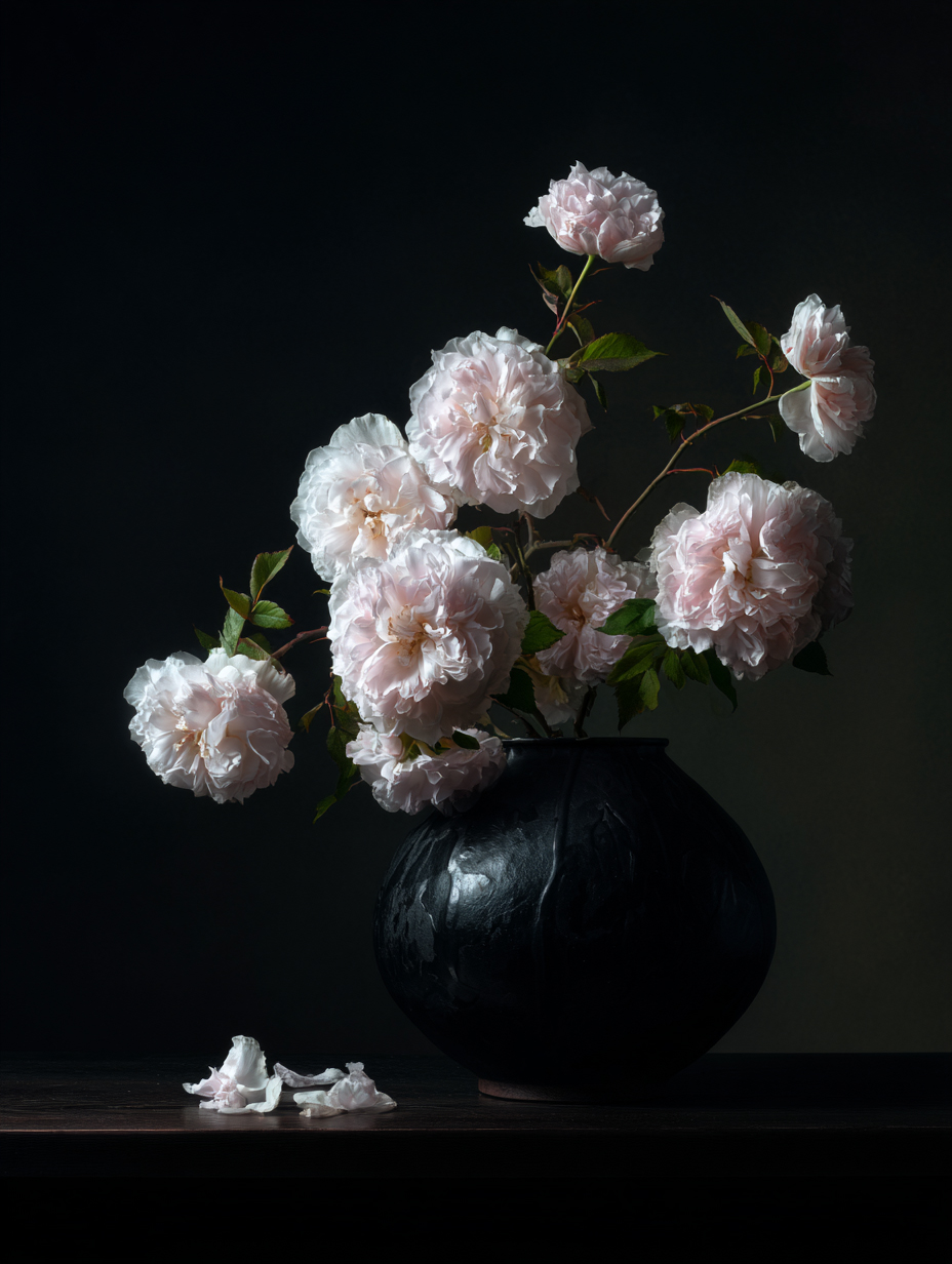 THE FLORILEGIUM — Roses pivoines fond noir