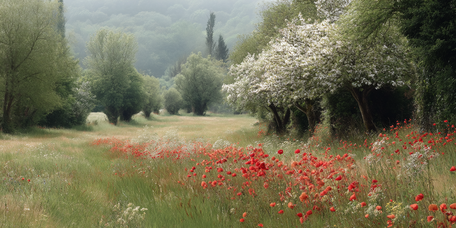 Prairie normande avec coquelicots