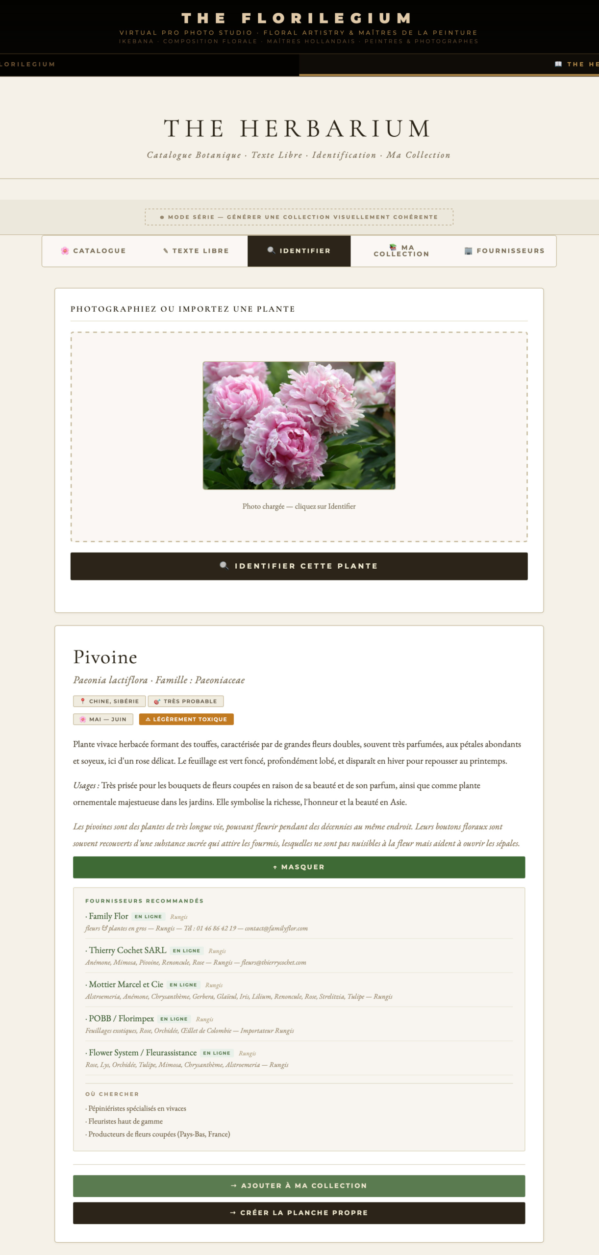THE HERBARIUM — Reconnaissance espèces & fournisseurs
