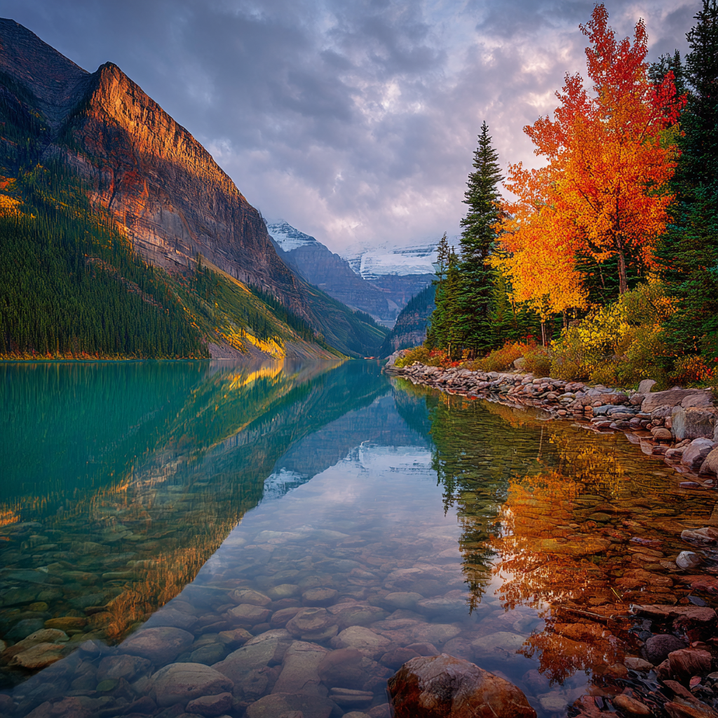 Lake Louise — réflexion automne flamboyant