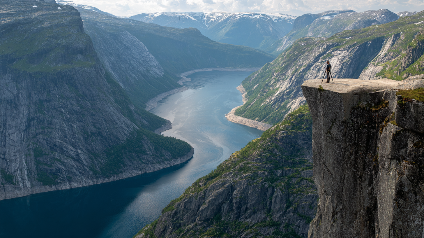 Nærøyfjord — photographe au bord de la falaise