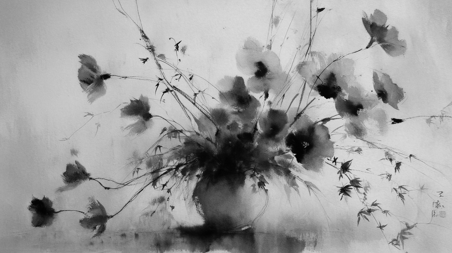 Photo → Tableau — interprétation encre de Chine