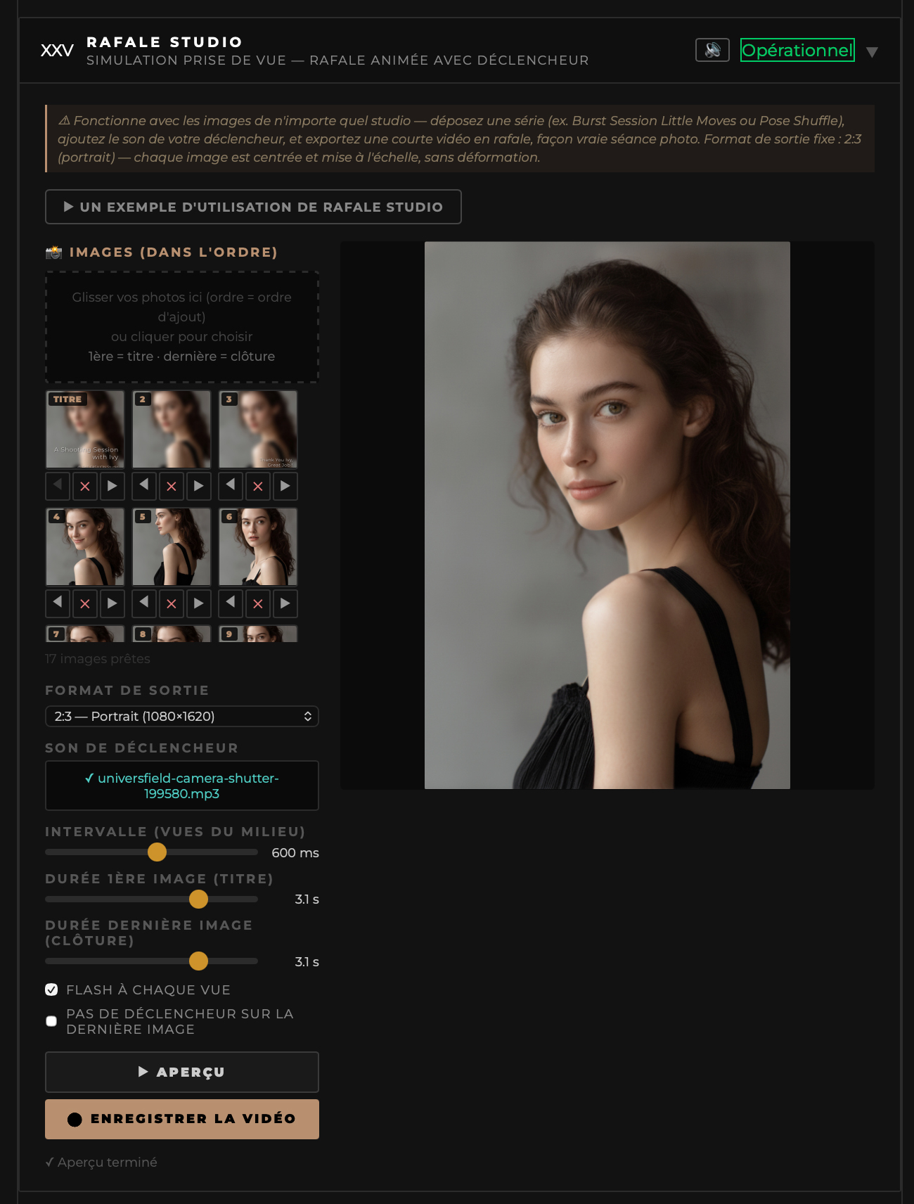 Rafale Studio — interface du module
