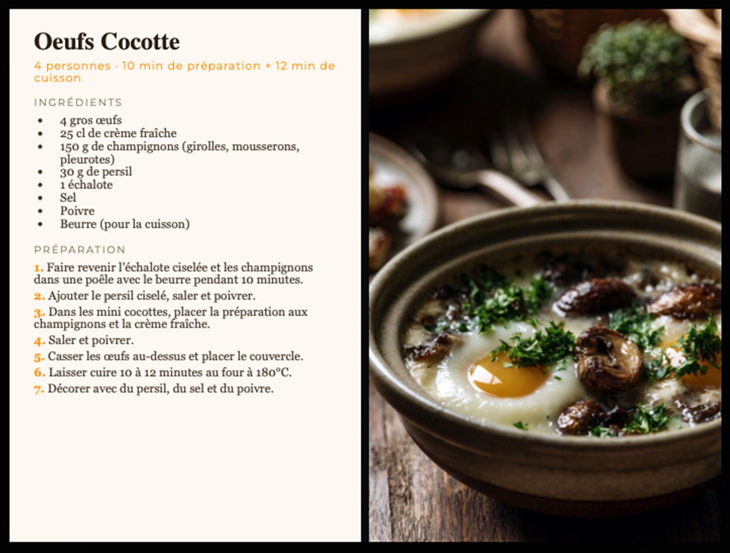Livre de Recettes — page texte et page photo en vis-à-vis