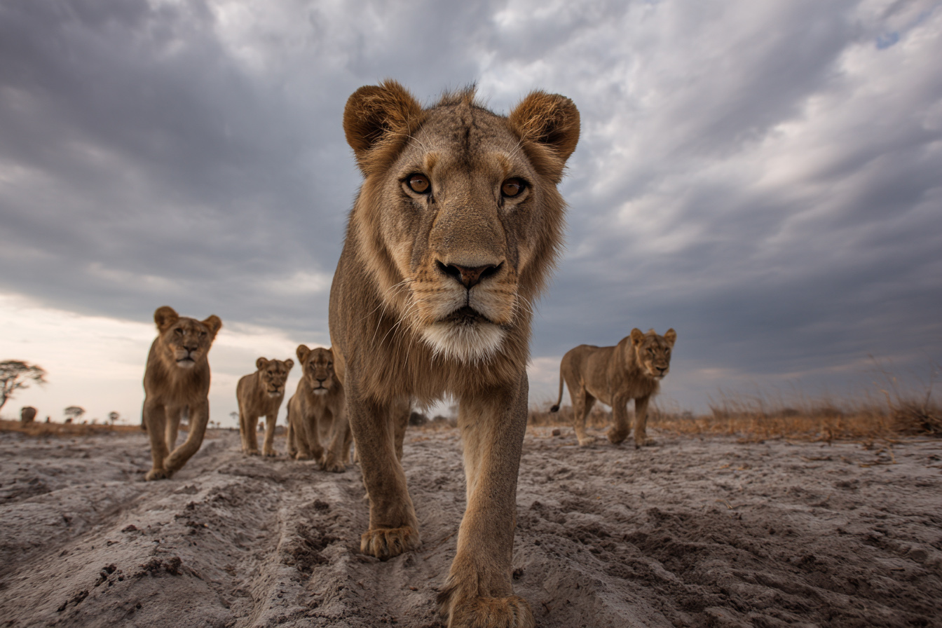 Ground Level contre-plongée — lion imposant