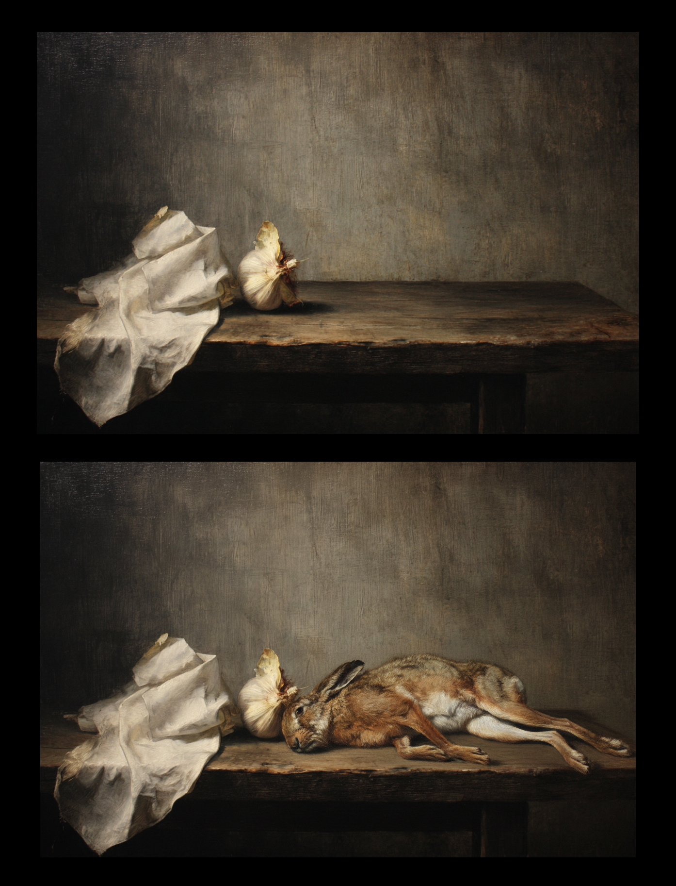Module Gemini Inpainting — composition avant/après — ajout lièvre sur nature morte
