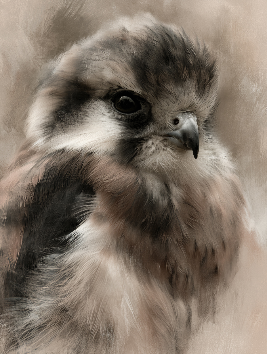 PLUMAGE — Portrait peint, jeune rapace au regard perçant