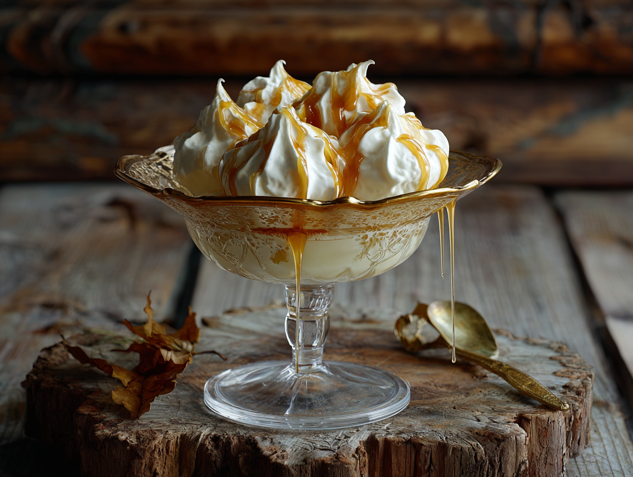 Île flottante, caramel doré