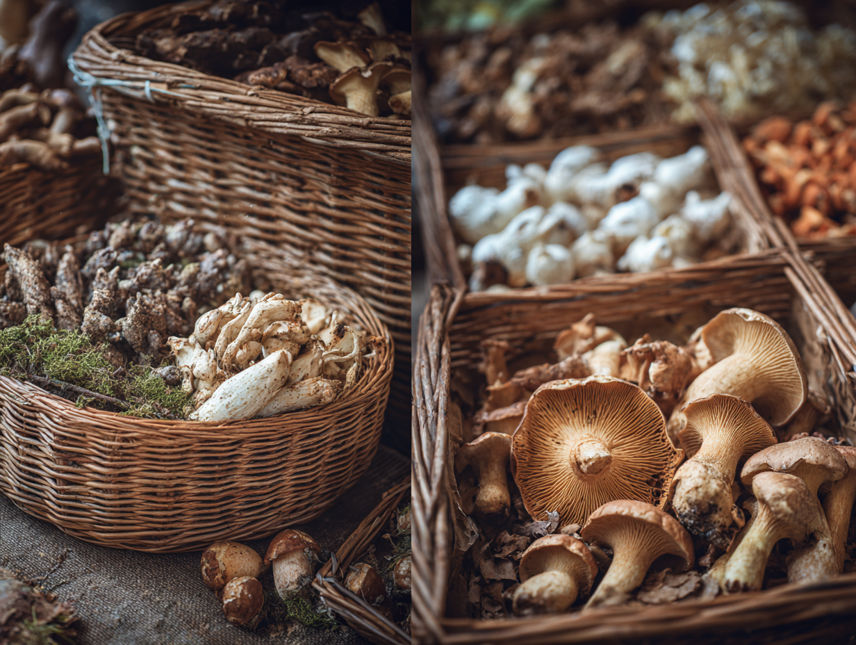Cèpes en paniers, étal de marché automnal