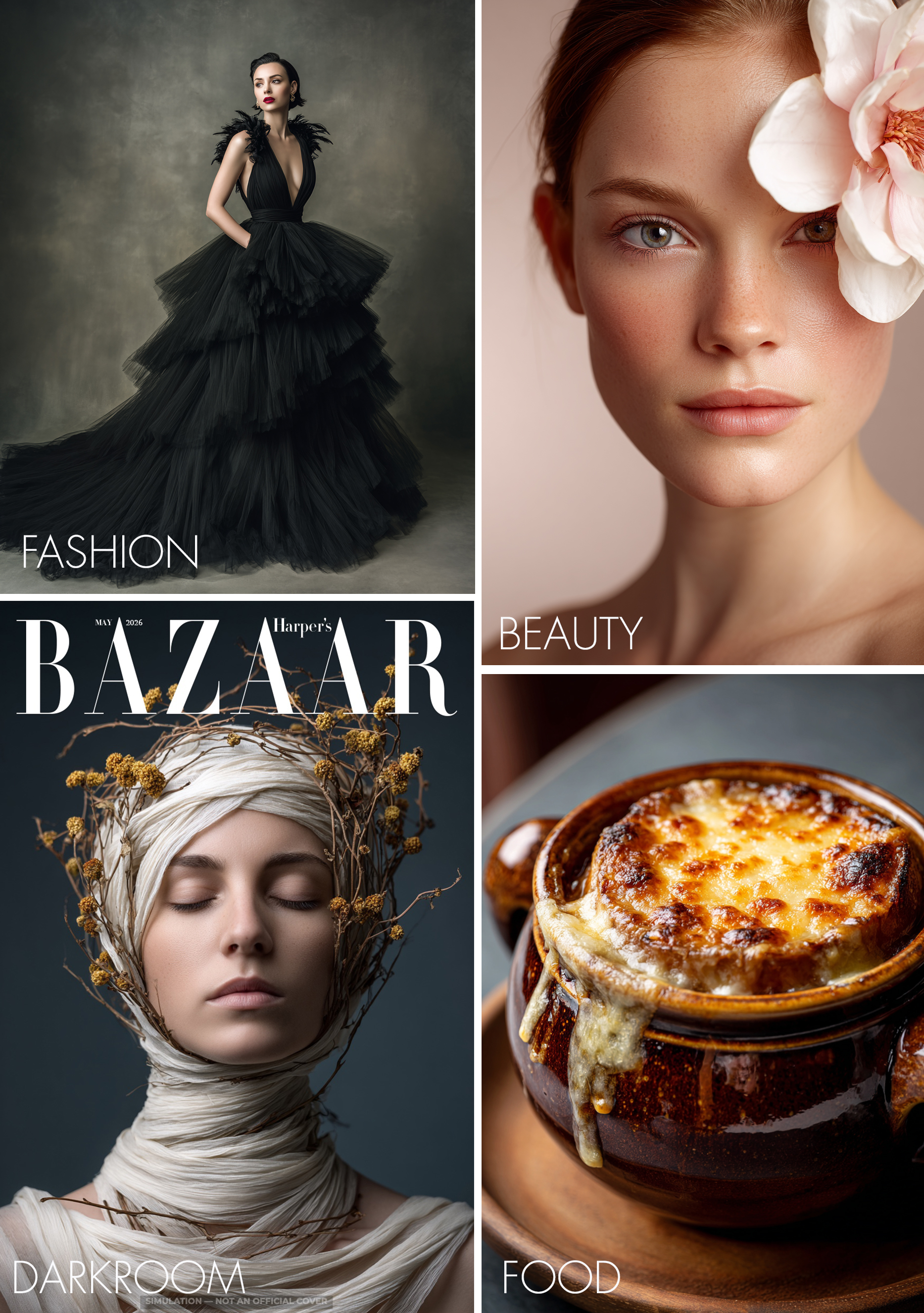 Fashion · Beauty · Darkroom · Food